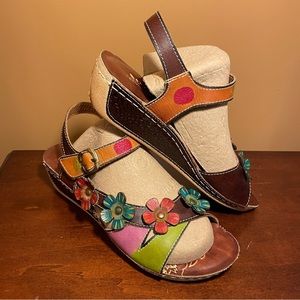 Spring Step Belladonna Wedge Heel Sandals, size 7.5